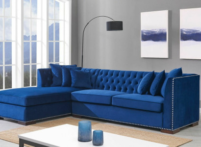 Chesterfield Blue e Designer Couch Corner Sofa Couch Suite Textile Fabric Sofas